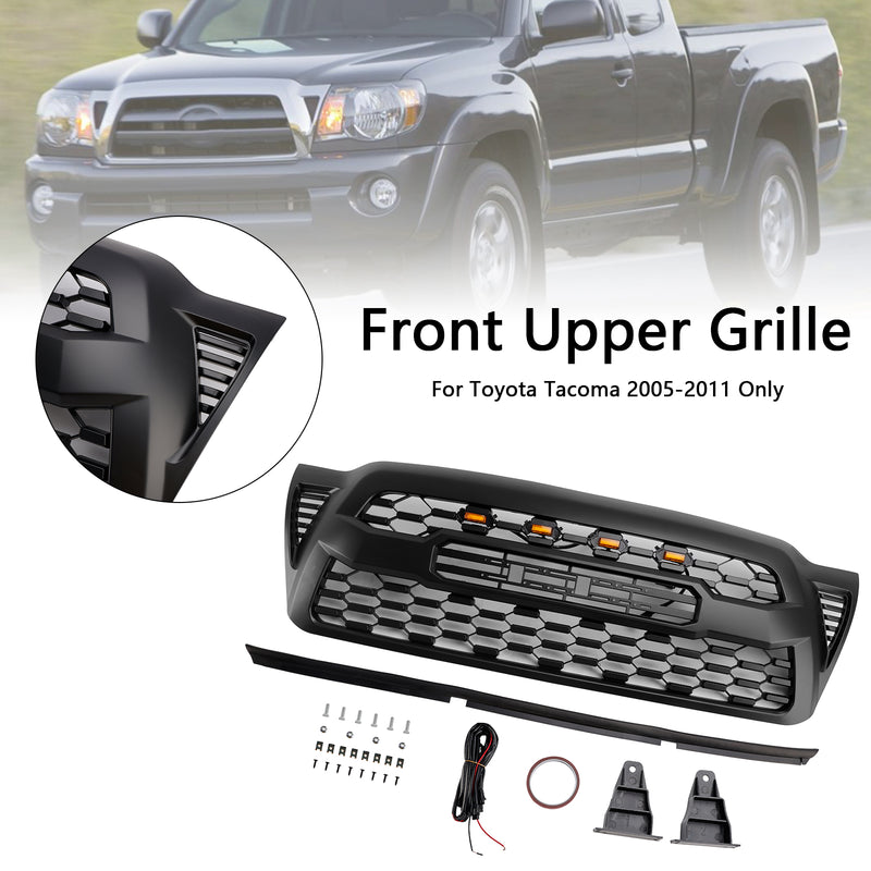 Matte Black Front Bumper Grille Grill Fit Toyota Tacoma 2005-2011 W/LED