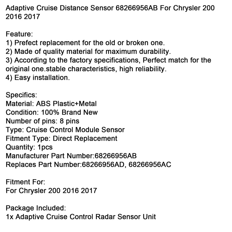 Adaptive Cruise Distance Sensor 68266956AB For Chrysler 200 2016 2017