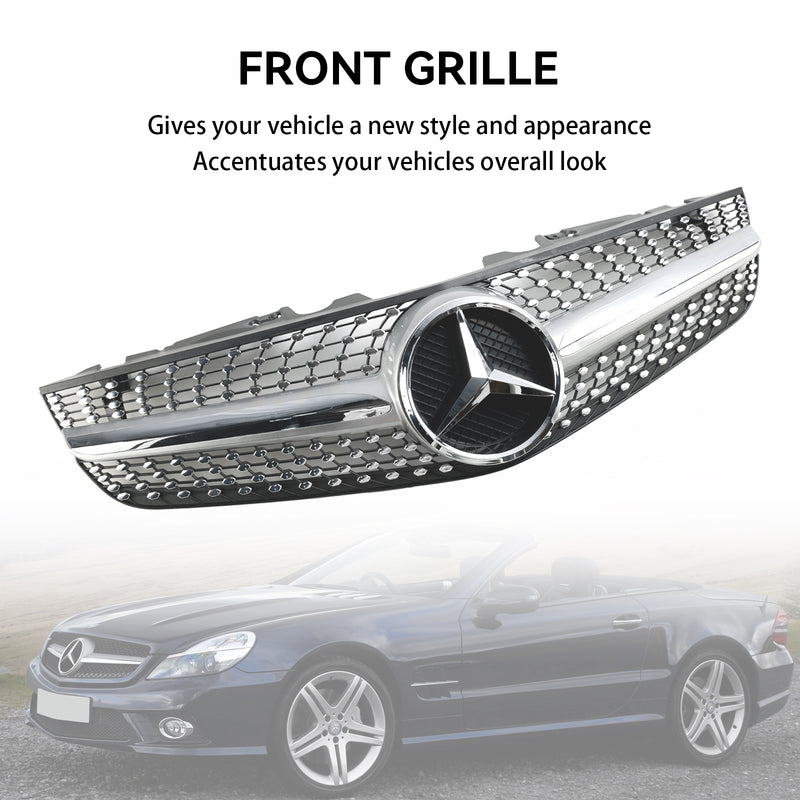 Mercedes R230 SL550 SL600 2009-2012 Diamond Front Bumper Upper Grill