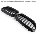 Gloss Black Front Grill Grille W/Camera Fit BMW 5-Series LCI G30 G31 2021-2022