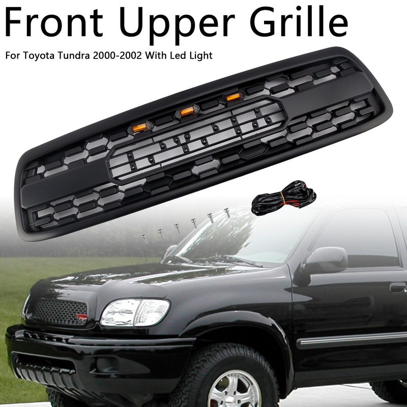 Matte Black Front Bumper Grill Grille Fit Toyota Tundra 2000-2002 W/LED