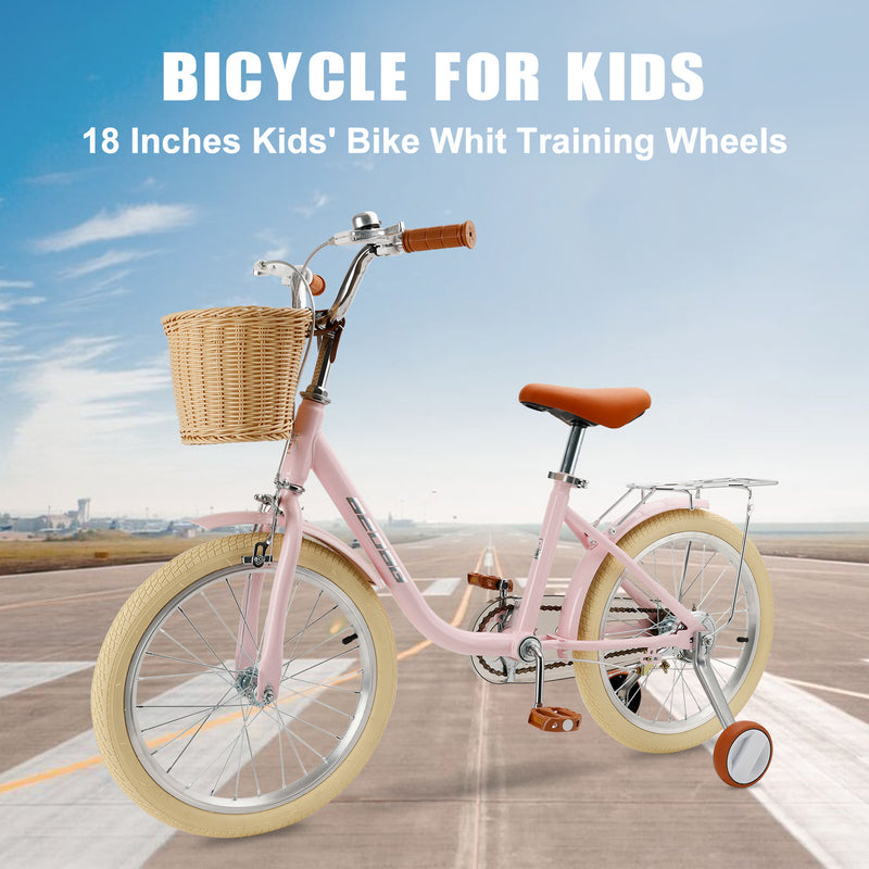 18 inches Kid's Bike Child Bicycle for Ages 7-9 Years Boys and Girls with Basket