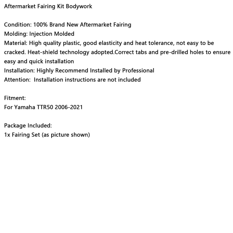 Body Plastic Kit Front Rear Fender Fairing For Yamaha TTR50 2006-2021