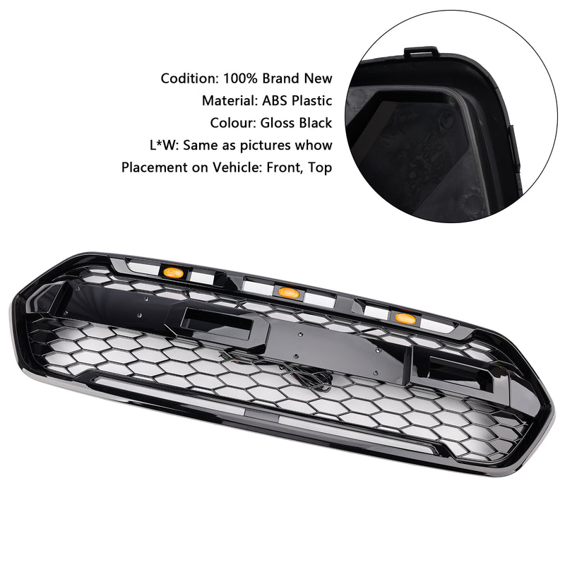 Gloss Black Front Bumper Grille Fit Ford Transit Custom Trail 2018-2023 W/ 3LED