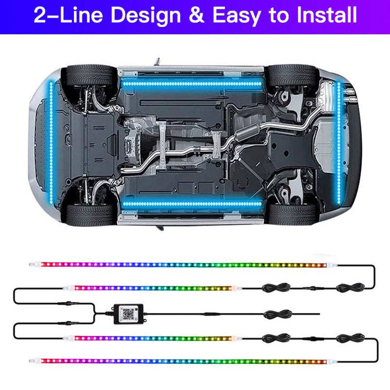 4Pcs LED Chassis Light Modified With Fantasy Ambient Light APP Controller 60cm*2+90cm*2
