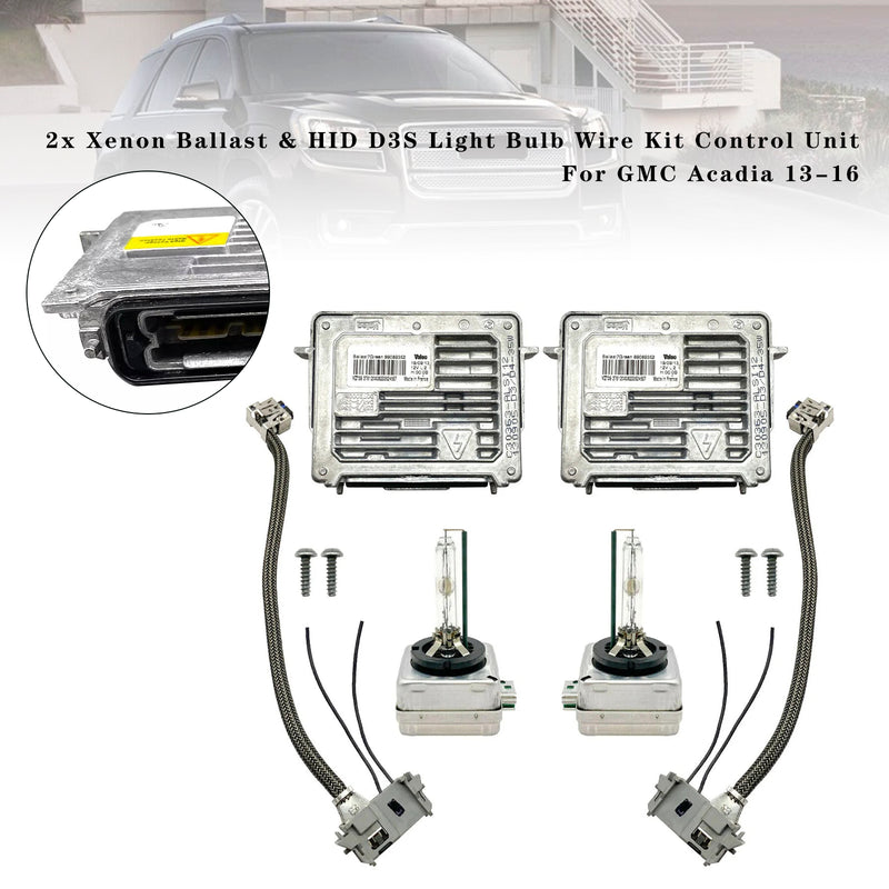 2x Xenon Ballast & HID D3S Light Bulb Wire Kit Control Unit For GMC Acadia 13-16
