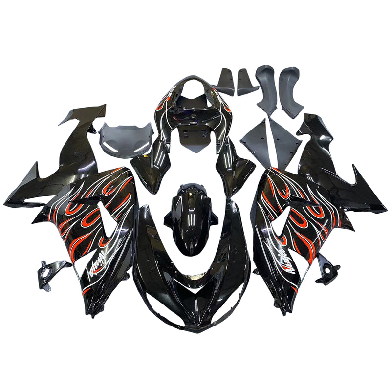 Fairings 2006-2007 Kawasaki ZX 10R Black Red Flame  Generic