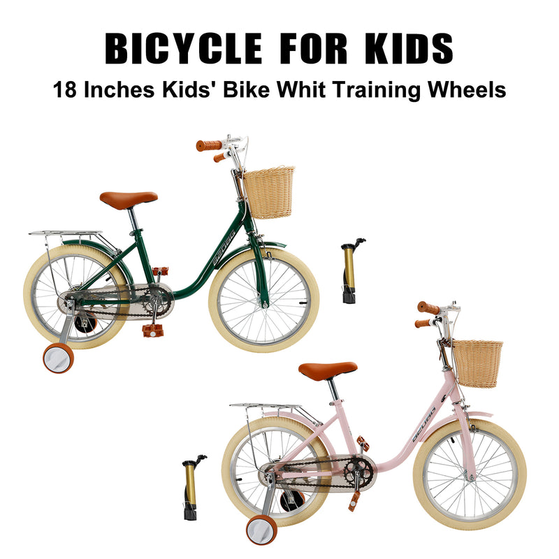 18 inches Kid's Bike Child Bicycle for Ages 7-9 Years Boys and Girls with Basket