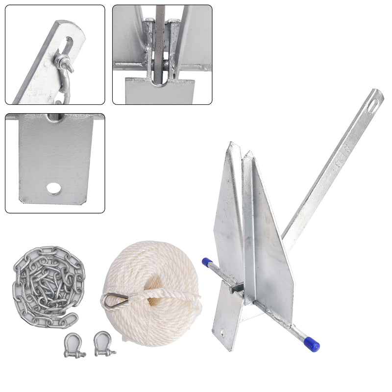 Kit Galvanized Boat Anchor 8Lbs Sliding Anchor & Chain & Rope Silver For Boat