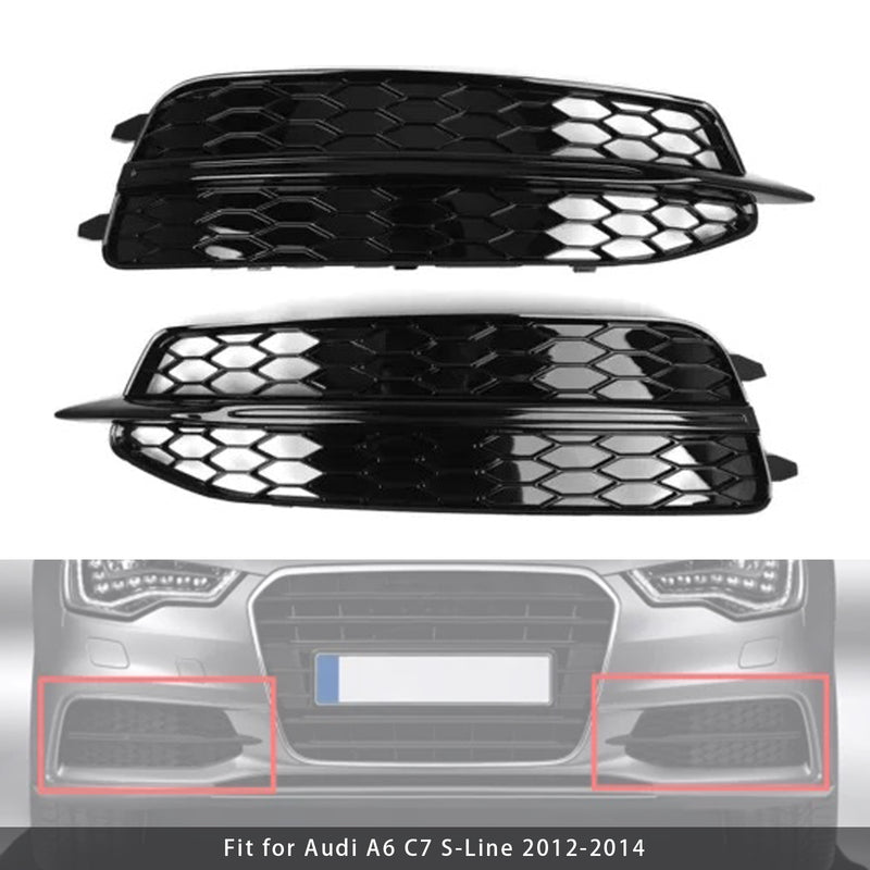2X Car Front Bumper Fog Light Grilles For Audi A6 C7 S-Line 2012-2014
