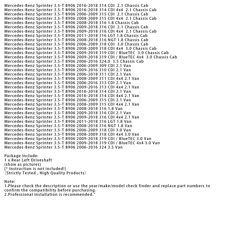 Rear Left Drive Shaft Propshaft A9063503710 For Mercedes-Benz Sprinter 3.5-T