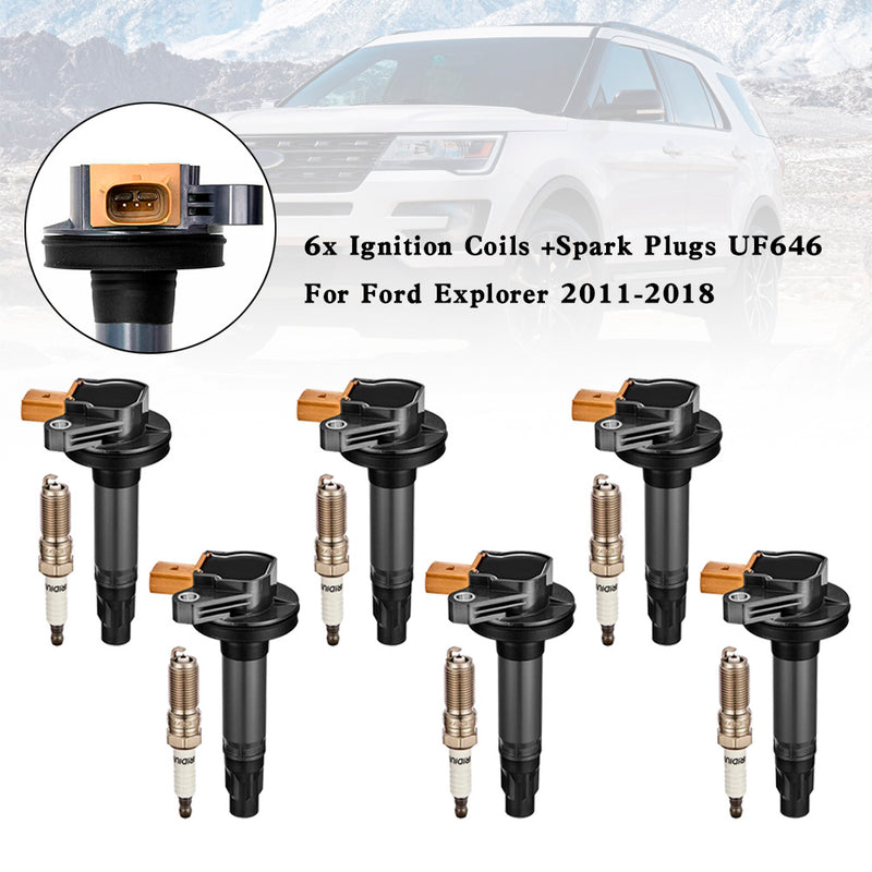2013-2015 Ford Flex Taurus / Lincoln MKS MKT 3.5L 6x Ignition Coils +Spark Plugs UF646