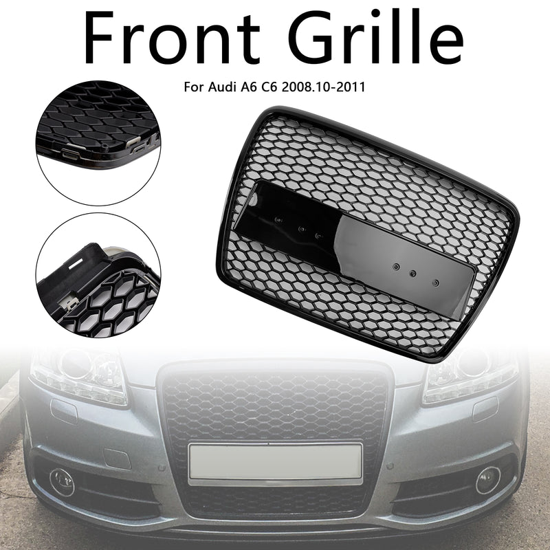 Black Front Honeycomb Bumper Grill Grille Fit Audi A6 C6 2008-2011 Facelift