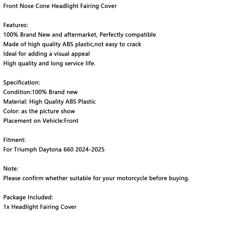 Front Nose Cone Headlight Fairing Cover For Daytona 660 2024-2025