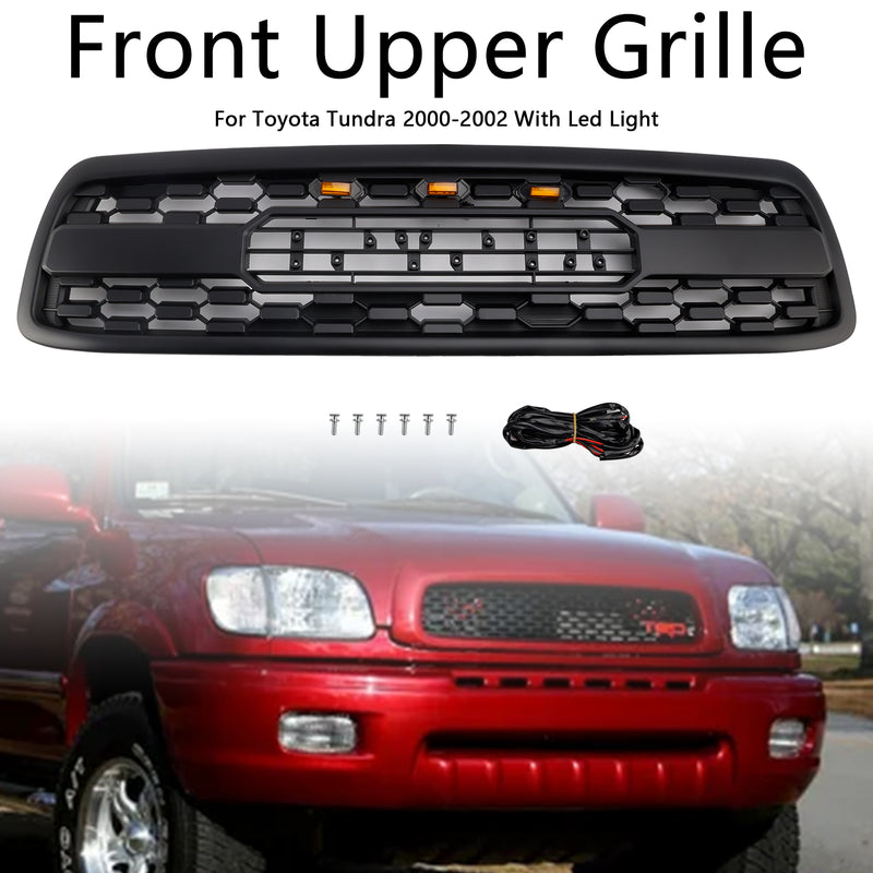 Matte Black Front Bumper Grill Grille Fit Toyota Tundra 2000-2002 W/LED