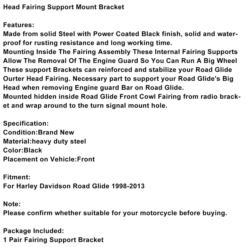 Steel Head Fairing Support Mount Bracket For Road Glide 1998-2013