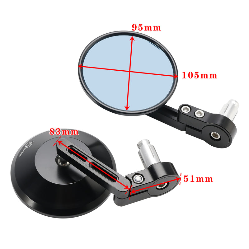 ALU Universal Bar End Mirror Black Pair for 14-17mm ID Bars Fits Street Tracker