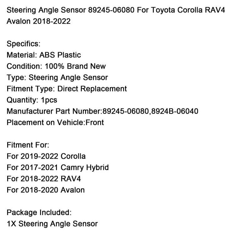 Steering Angle Sensor 89245-06080 For Toyota RAV4 18-22 Corolla 19-22