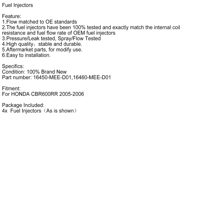 4PCS 16460-MEE-D01 Fuel Injectors 16450-MEE-D01 For Honda CBR600RR 2005-2006