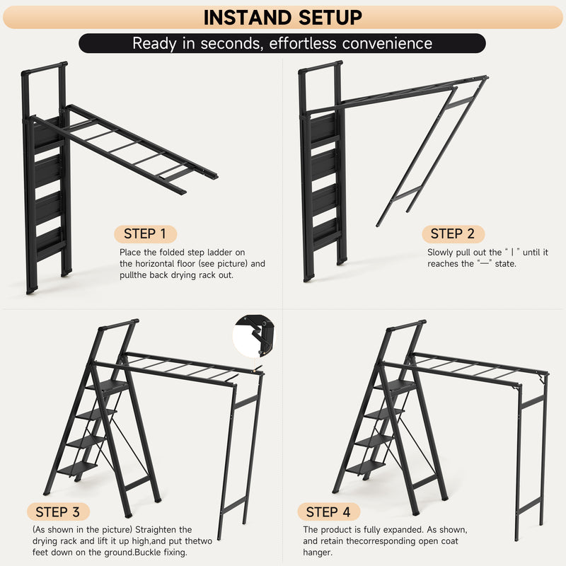 Foldable Drying Rack with Non-slip 4 Step Ladder 330lb Clothing Shoes Drying
