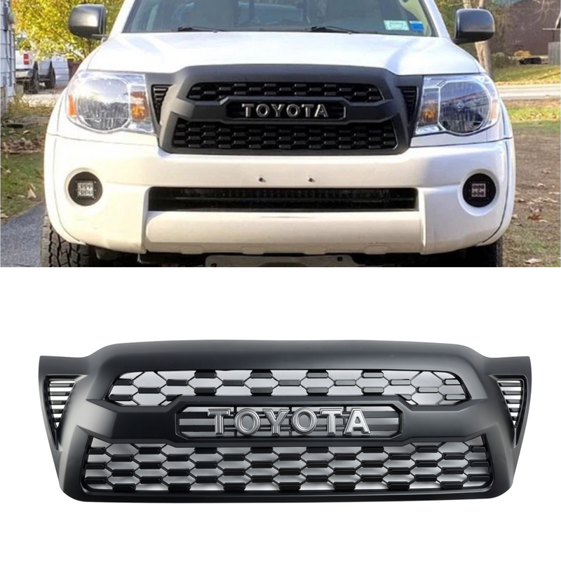 2005-2011 Tacoma Front Bumper Hood Grille Grill Replacement With TOYOTA letter Matte Black Generic