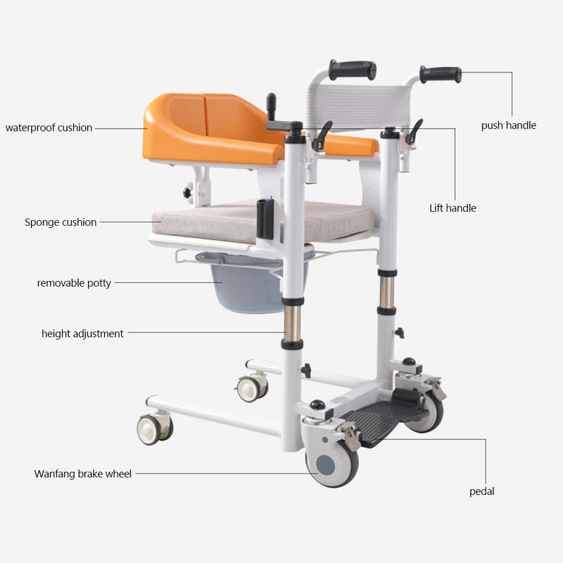 Patient Chair Transferred Lift Wheelchair w/180° Split Seat and Bedpan 440 lb