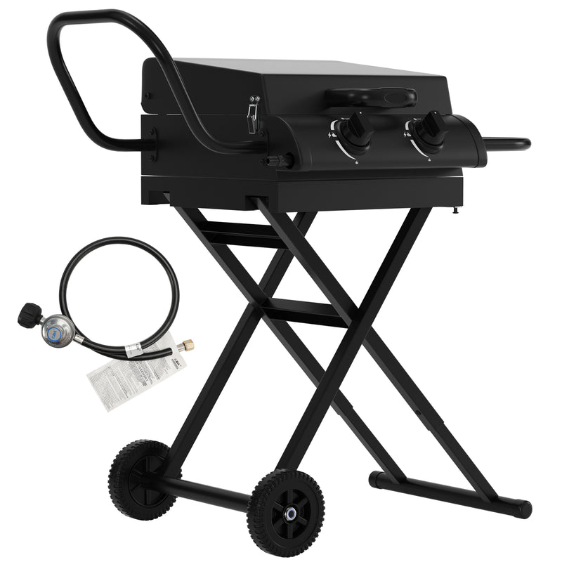 Portable Leg Propane Grill Folding Gas Grill Griddle w/Hood & Side Shelf