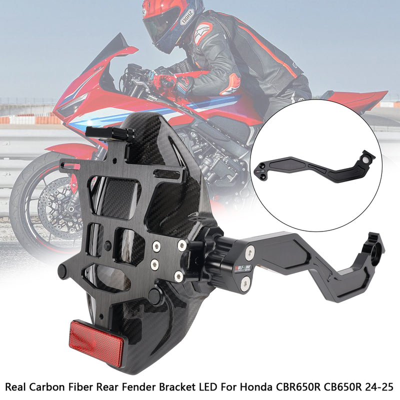 Real Carbon Fiber Rear Fender Bracket LED For Honda CBR650R CB650R 24-25
