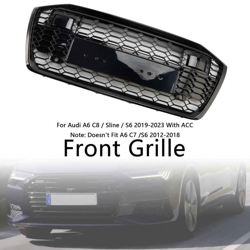 RS6 Style Honeycomb Mesh Front Grill Grille Fit Audi A6 S6 2019-2023 W/ACC