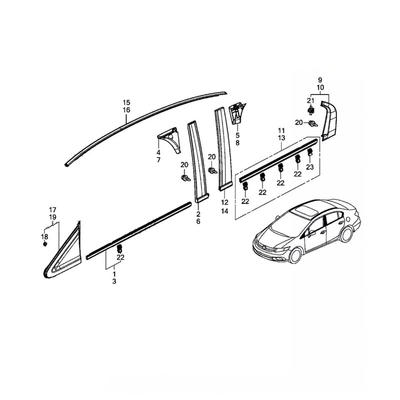 2PCS Roof Drip Molding Trim Left & Right Side Rubber For Civic Sedan 2012-2015
