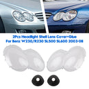 2Pcs Headlight Shell Lens Cover+Glue For Benz W230/R230 SL500 SL600 2003-08