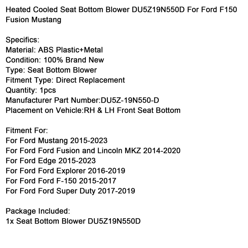 Heated Cooled Seat Bottom Blower DU5Z19N550D For Ford F150 Fusion Mustang