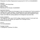 Refrigerator Fan Motor Replacement Accessories DC 12V For LG EAU65058501