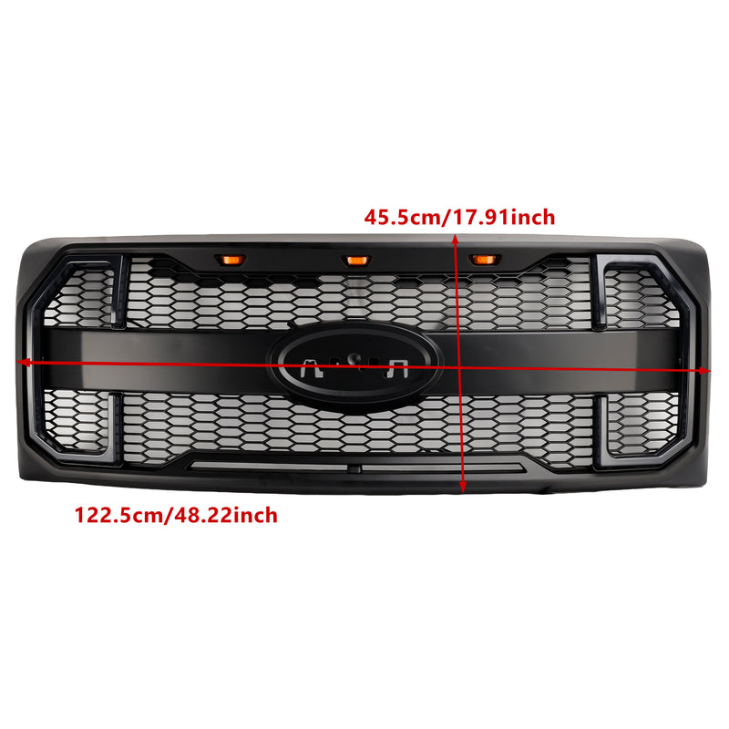 Matte Black Raptor Style Front Bumper Grille Grill Fit Ford F150 2009-2014 W/LED