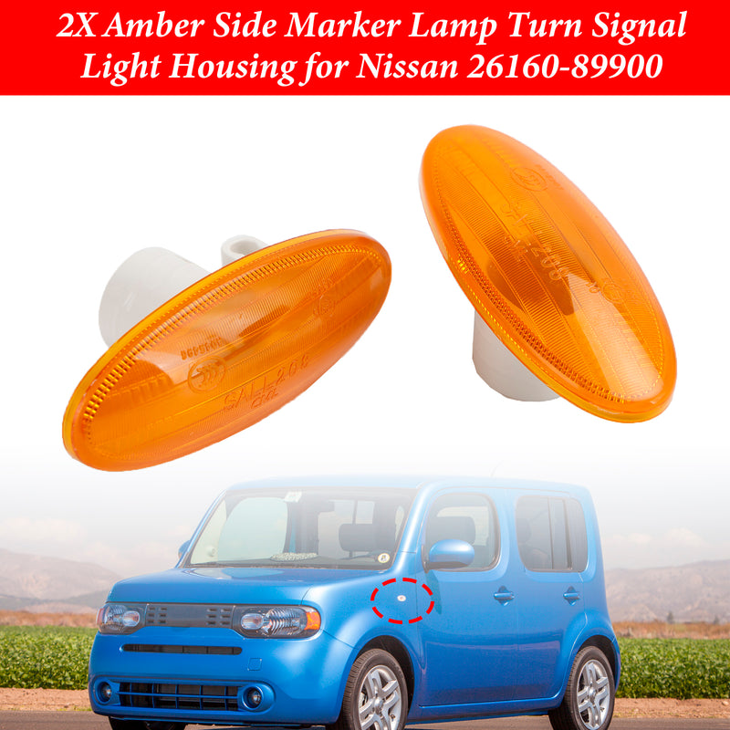 26160-89900 2X Amber Side Marker Lamp Turn Signal Light Housing for Nissan