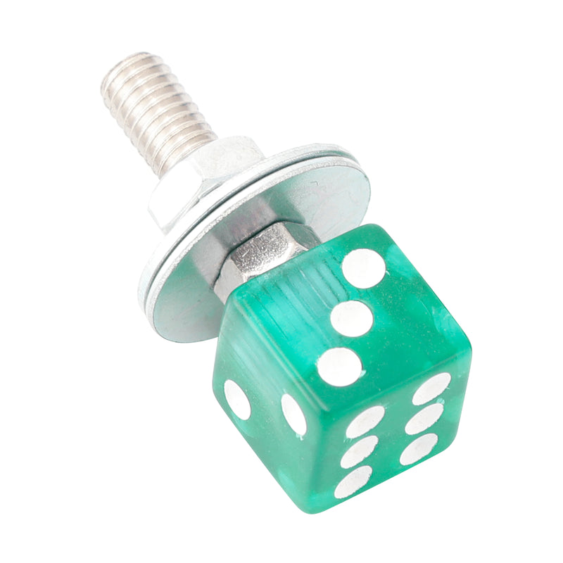 2x Motorcycle Bike Plastic Green Dice License Plate Bolt On Screw On Frame Nut
