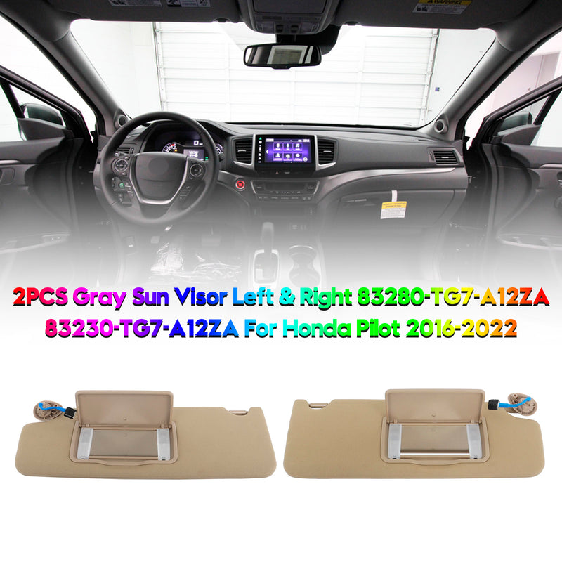 2PCS Gray Sun Visor Left & Right 83280-TG7-A12ZA  For Honda Pilot 2016-2022
