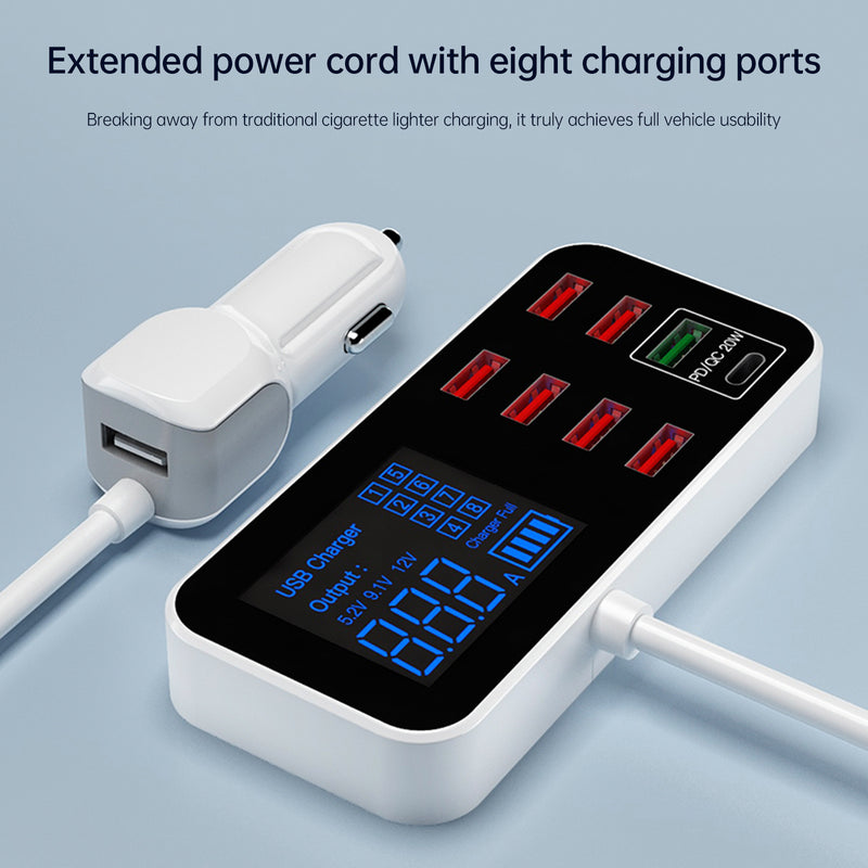 Car Charger USB PD5V1A QC3.0 Display Small Car 8 Port Car Cigarette Lighter