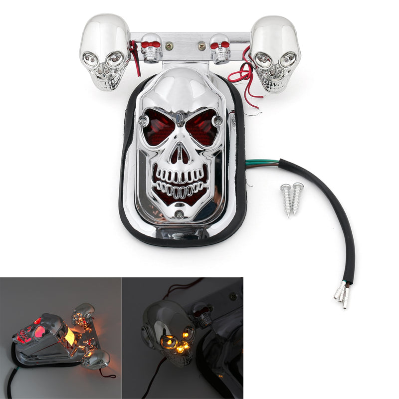 Chrome Motorcycle Skull Turn Signal Rear Brake Stop Tail Light For Harley