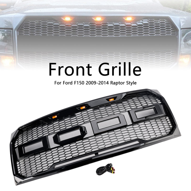 Gloss Black Raptor Style Front Bumper Grille Grill Fit Ford F150 2009-2014