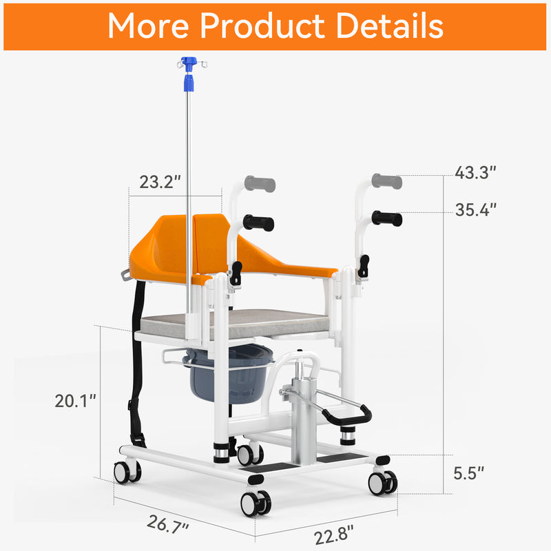 Widen Patient Chair Hydraulic Transferred Lift Wheelchair 180°Split Seat