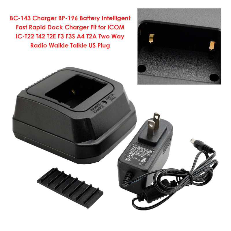 BC-143 Charger BP-196 Battery Fast Rapid Dock for ICOM IC-T22 T42 T2E F3 US Plug