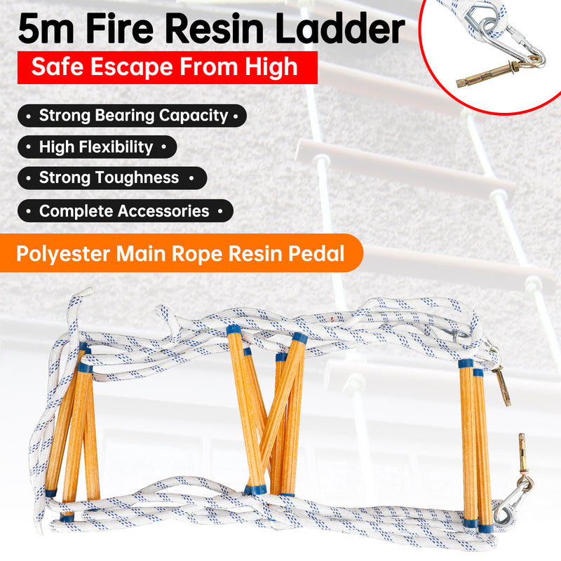 5 Meters Fire Escape Ladder Folding Emergency Rescue Rope Nylon Epoxy Resin Fireproof