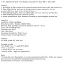 1 Pcs Right Driver Side Front Bumper Fog Light For Audi  A8 D3 2004-2007