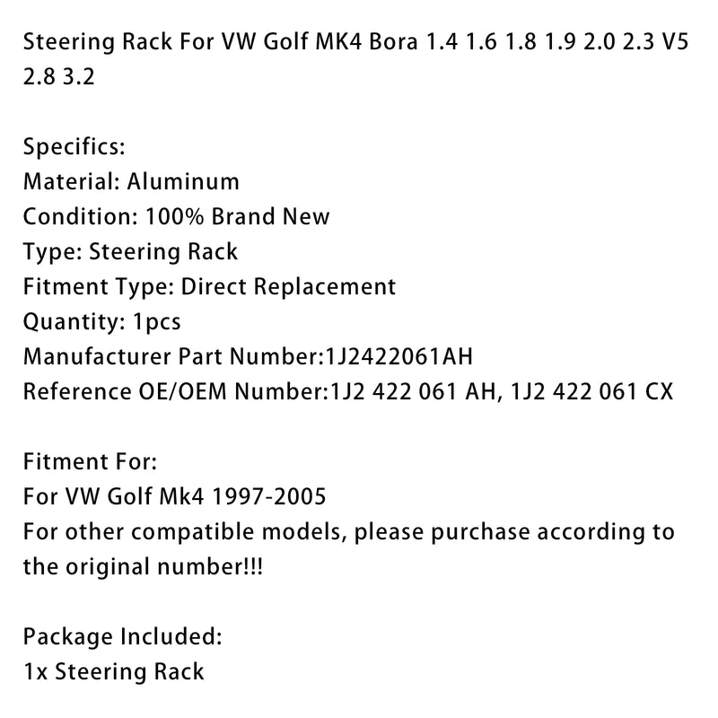 Right hand drive 1J2422061AH Steering Rack For VW Golf MK4 1997-2005