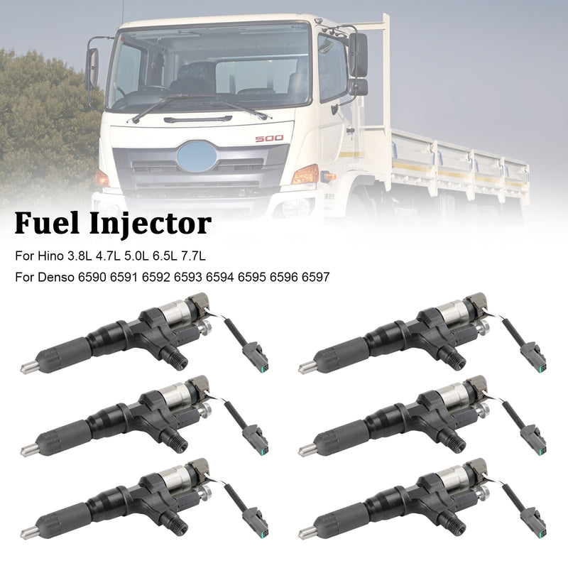 6PCS Fuel Injectors 095000-6593  Fit Hino J08E Fit Kobelco SK330-8