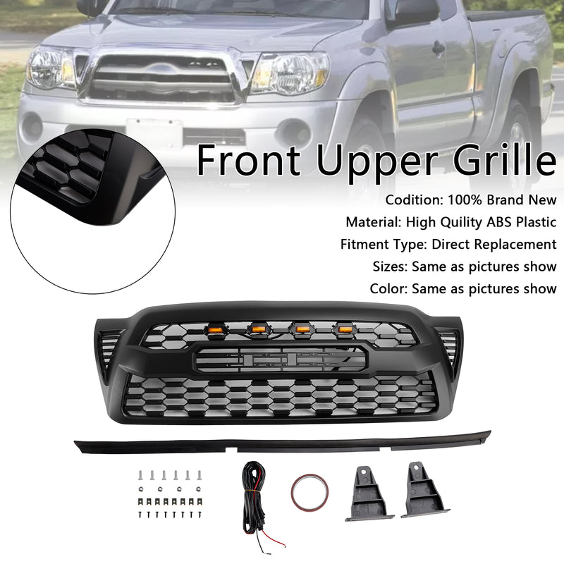 Matte Black Front Bumper Grille Grill Fit Toyota Tacoma 2005-2011 W/LED