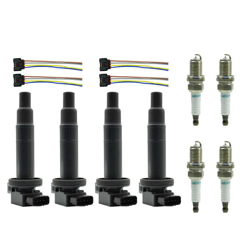 4X lgnition Coil +Spark Plug+Connector UF316 90919-02240 9008019021 For Scion XA XB 1.5L Fedex Express