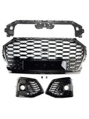 Front Bumper Grille Honeycomb Grill & Fog Light Cover Fit Audi Q5 2021-2025