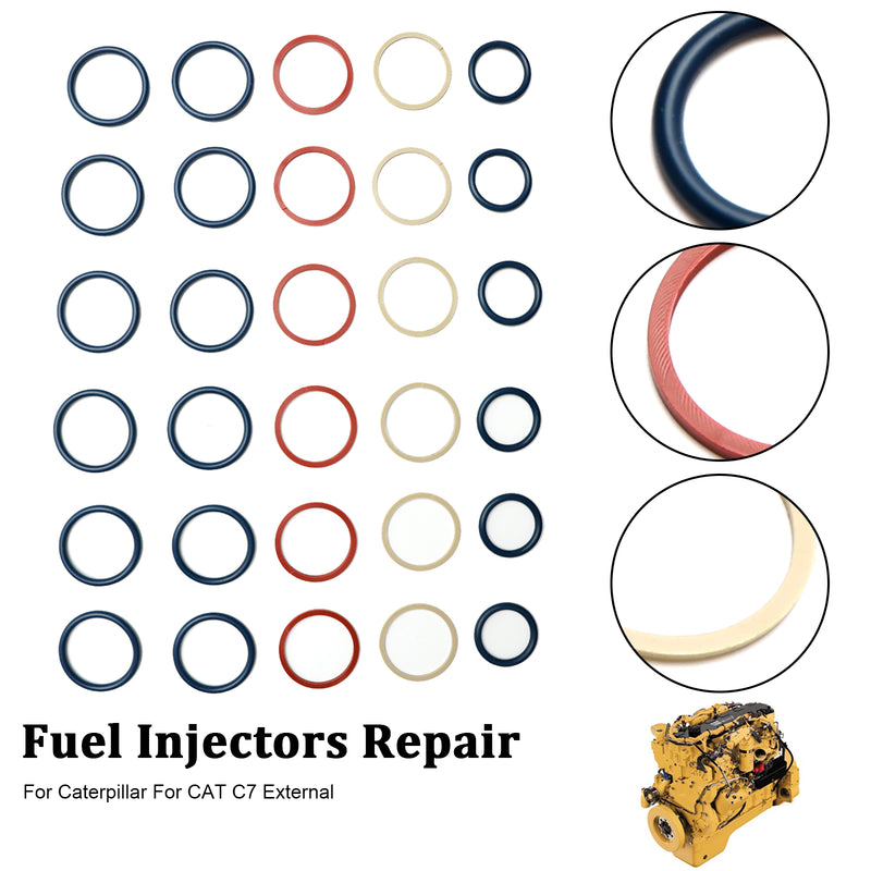 6PCS Fuel Injectors Seal O-Ring Kit Fit Caterpillar C7 Fit CAT C7 External